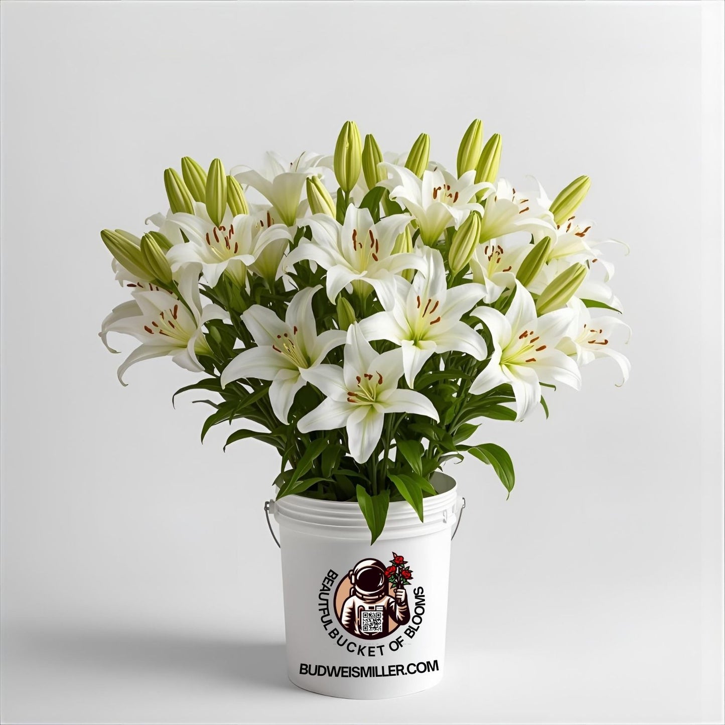 15 white lilies in bucket for DIY flower arrangements Las Vegas wholesale flowers