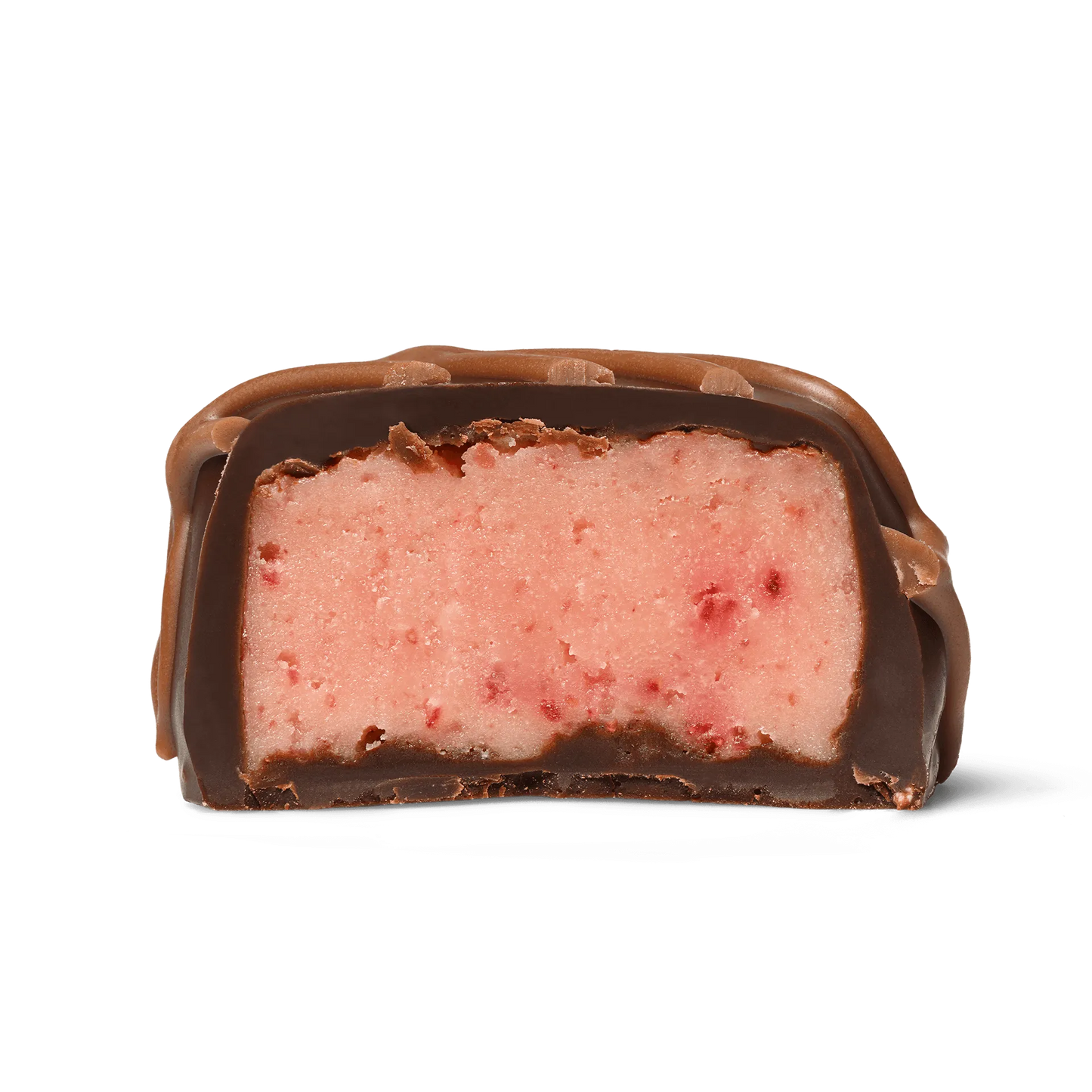 Chocolate-covered strawberry candy on a white background