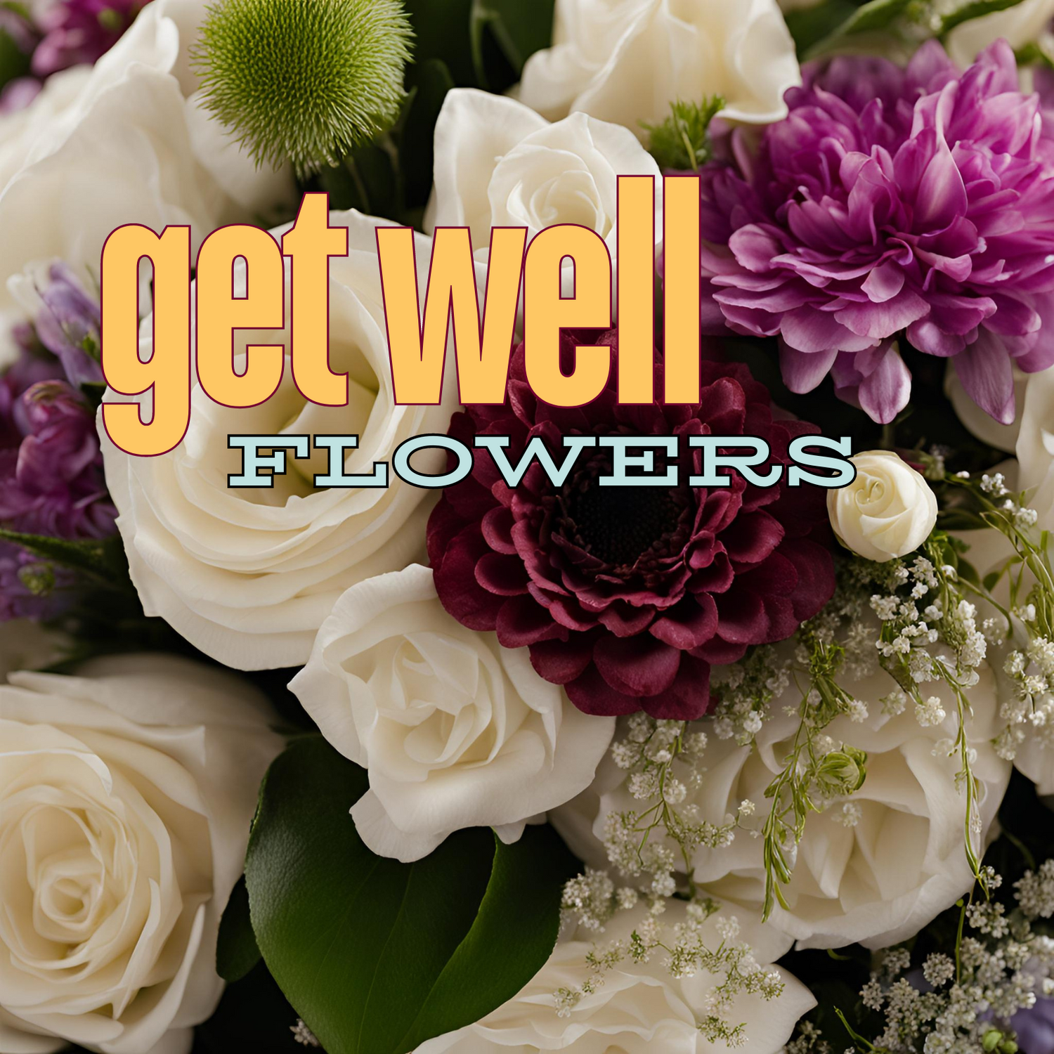 A banner for the Get Well Soon category on Bud Weismiller's website.  It feathers calming and healing flowers in the background.