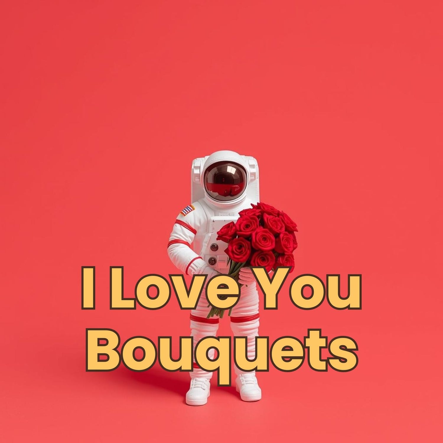 Bright bouquet of 24 red roses in clear vase with 'I Love You' text, symbolizing love and romance