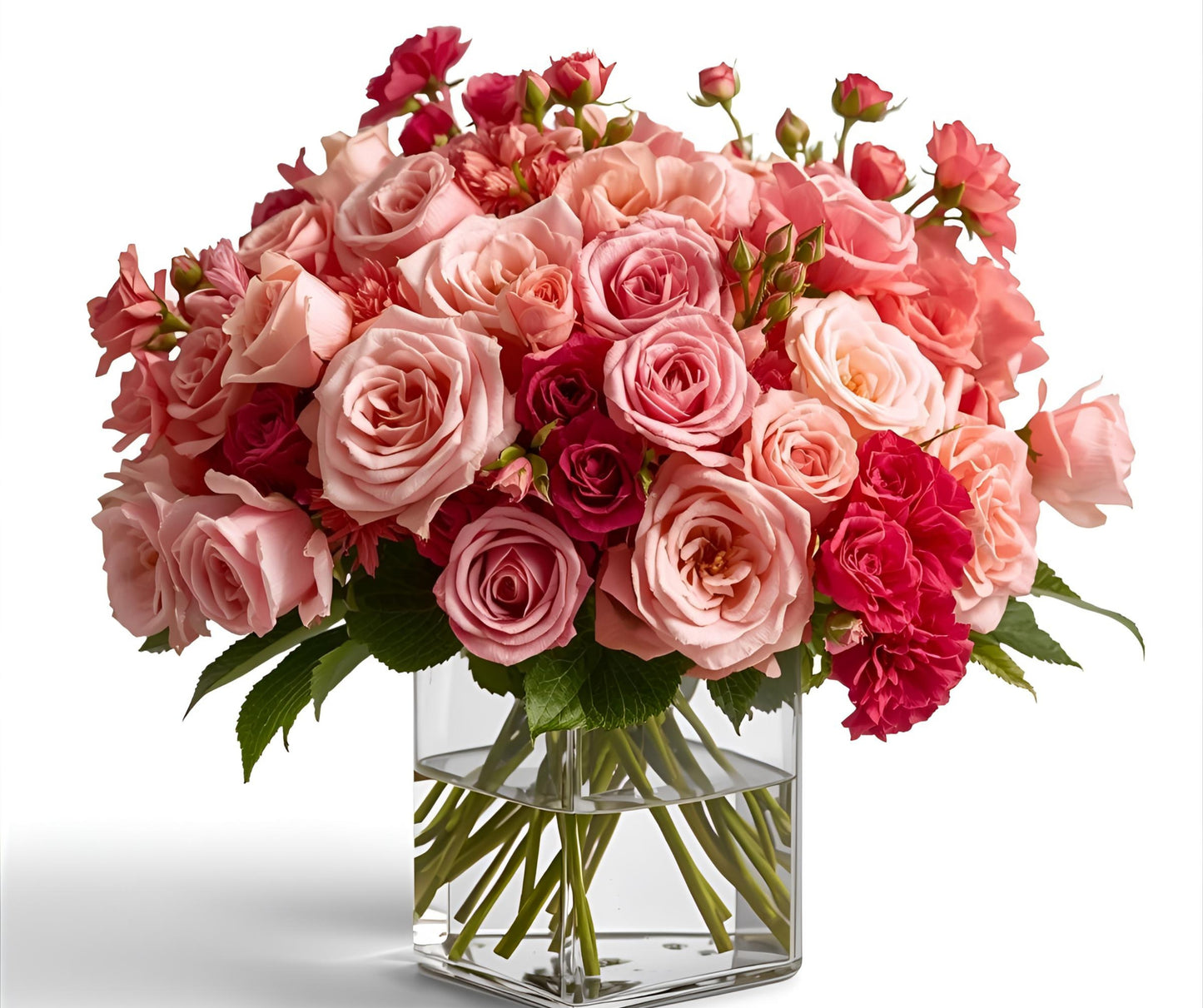 Bud Weismiller's Poppin Pink Flower Arrangement Featuring 50 spray rose blooms of various pink hues.