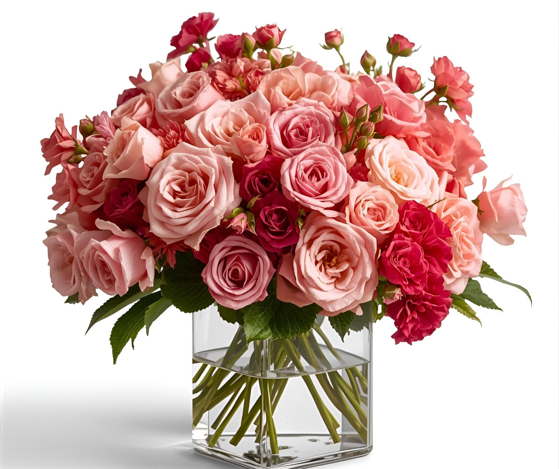 Bud Weismiller's Poppin Pink Flower Arrangement Featuring 50 spray rose blooms of various pink hues.