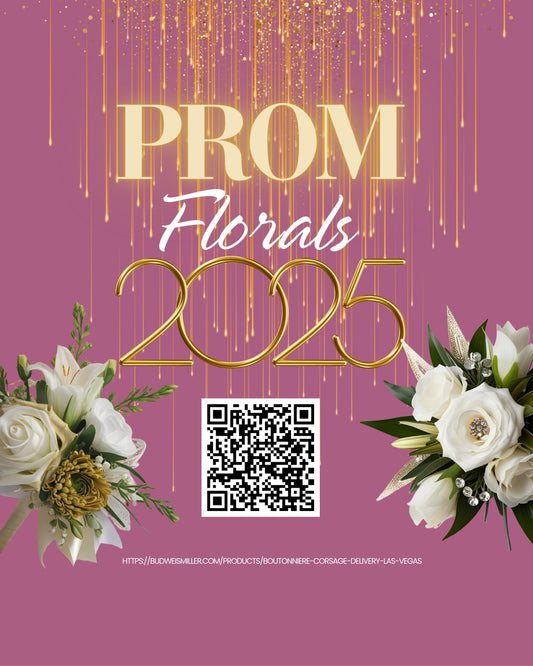 A banner for Bud Weismiller's Boutonniere and Corsage Service for Same-Day Delivery Las Vegas, Summerlin, Henderson, and Beyond.