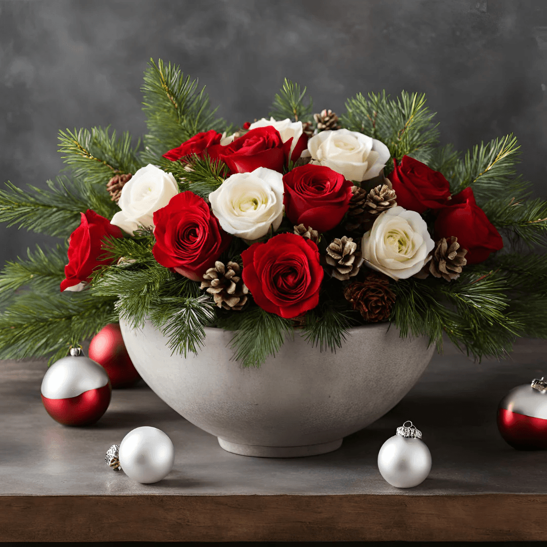 Christmas Centerpiece – The Perfect Rose Centerpiece for Your Holiday Seasonal Celebrations - Bud Weismiller Flowers